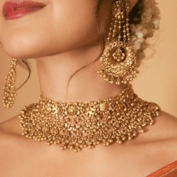Royal Bridal Polki Choker Set with Jhumka Earrings - Image 2