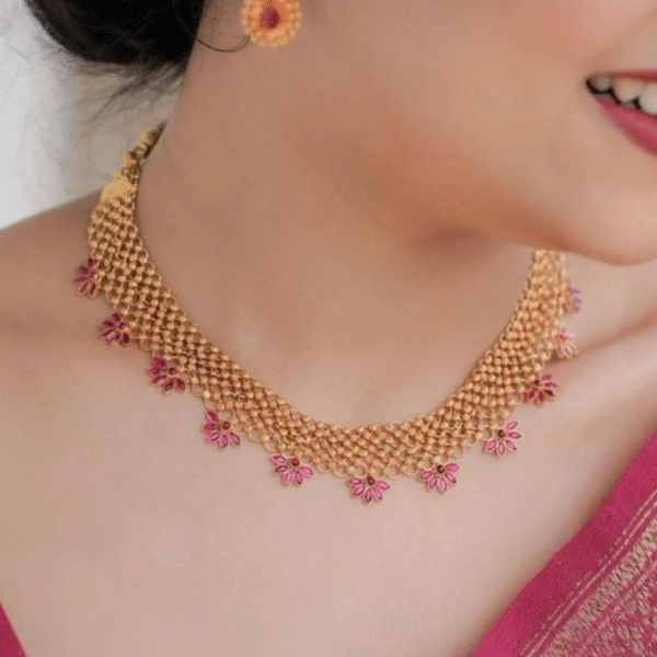 Radiant Gold & Pink Floral Jewelry Set - Image 2