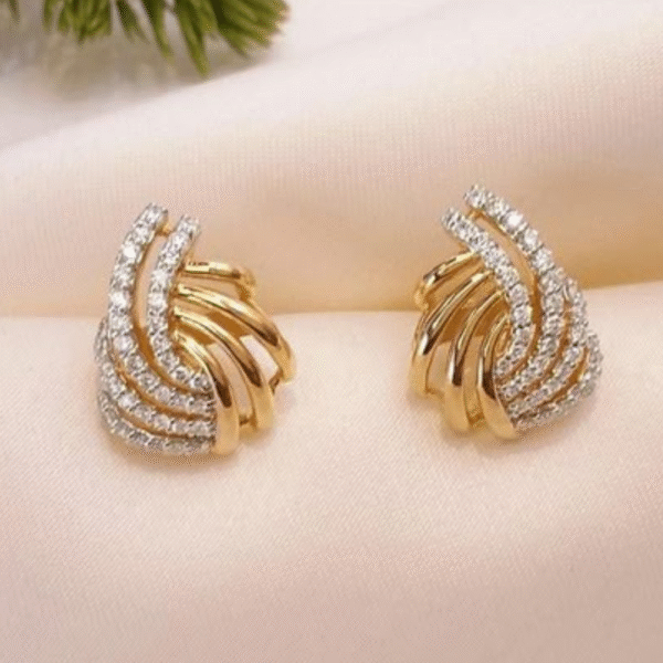 Radiant Swirl Gold Diamond Earrings - Image 2