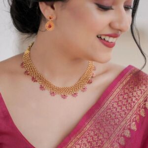 Radiant Gold & Pink Floral Jewelry Set