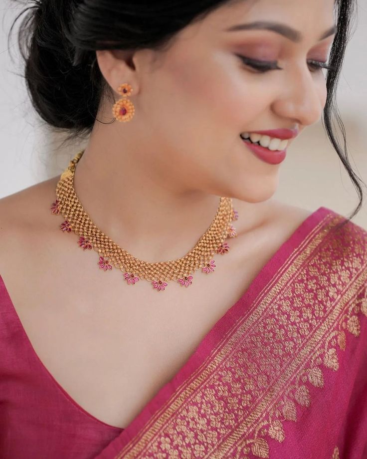 Radiant Gold & Pink Floral Jewelry Set