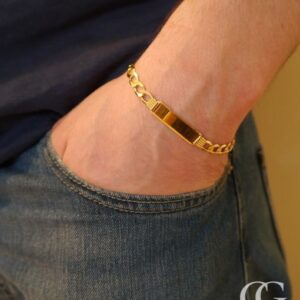 Men's Gold-Plated Link Bracelet with Black Inlay